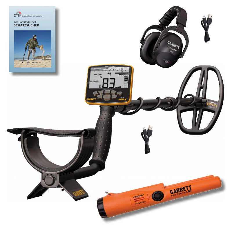 Garrett ACE APEX Metalldetektor & Pinpointer PRO-Pointer AT Z-Lynk & Schatzsucherhandbuch mit Funkkopfhörer