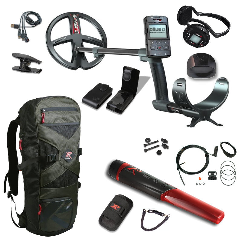 Metalldetektor XP DEUS II MEGASET mit Funkkopfhörer WS6 und gratis XP MI-6 Pinpointer & XP Rucksack