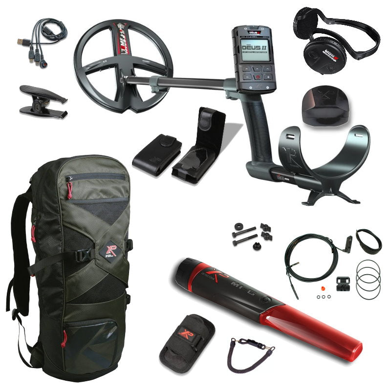 Metalldetektor Set XP DEUS 2 22cm WSA2 Suchspule, MI6 Pinpointer & Rucksack 