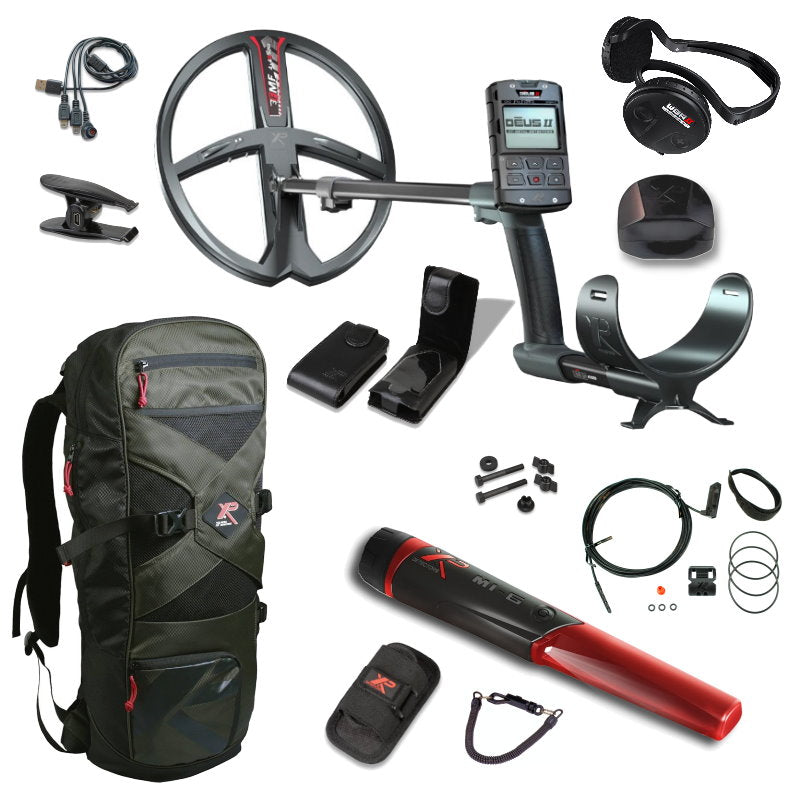 Metalldetektor Set XP DEUS 2 34cm WSA2 Suchspule, MI6 Pinpointer & Rucksack 